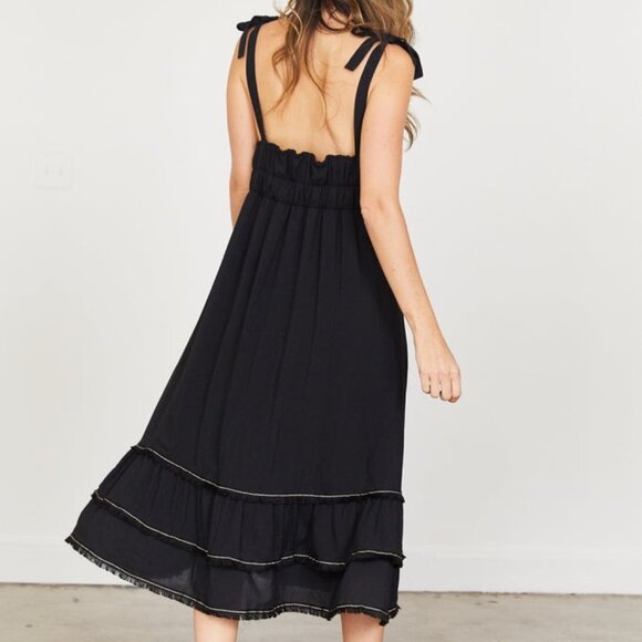 Jessica Johnson NWT Sz S Navy Clare Midi Dress Empire Waist Fringe Anthropologie - Picture 9 of 11